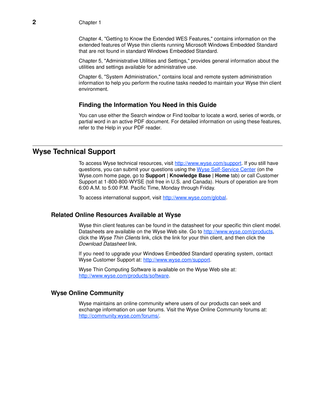 Wyse Technology 90955101L Wyse Technical Support, Finding the Information You Need in this Guide, Wyse Online Community 