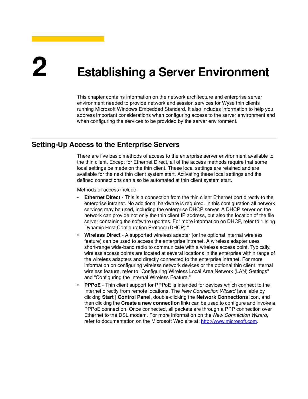 Wyse Technology 90955101L manual Establishing a Server Environment, Setting-Up Access to the Enterprise Servers 