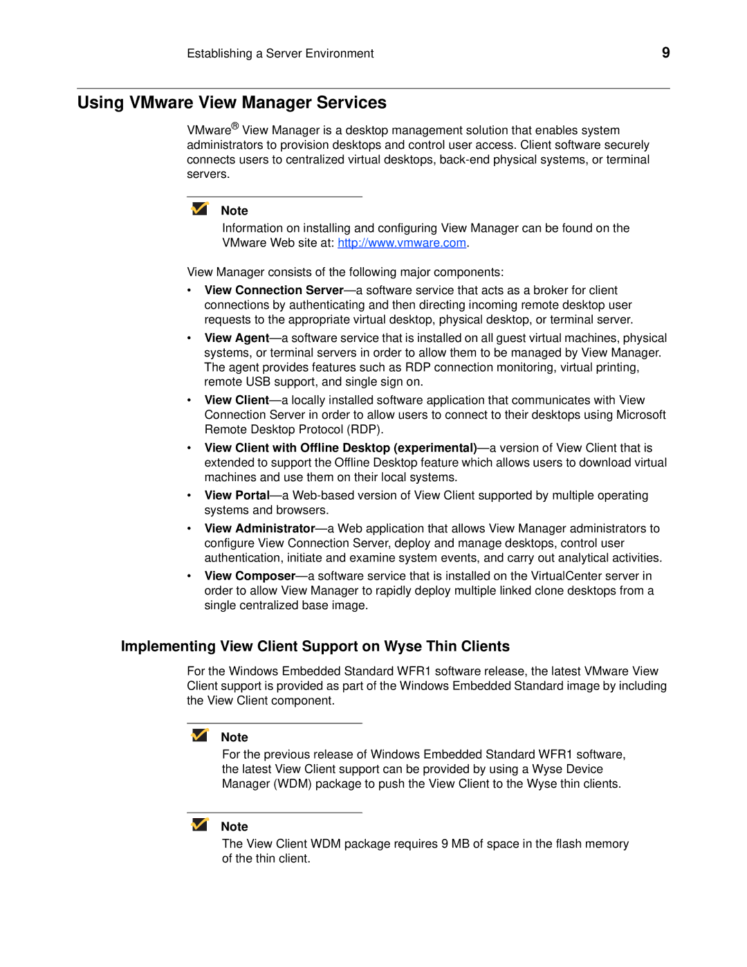 Wyse Technology 90955101L manual Using VMware View Manager Services, Implementing View Client Support on Wyse Thin Clients 