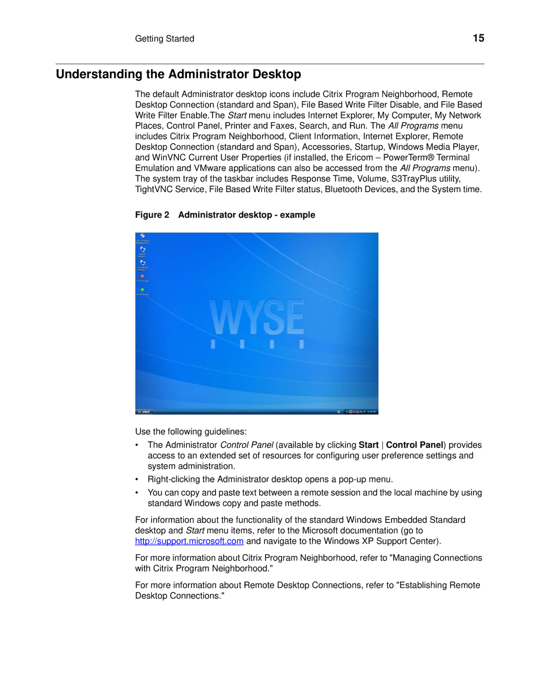 Wyse Technology 90955101L manual Understanding the Administrator Desktop, Administrator desktop example 