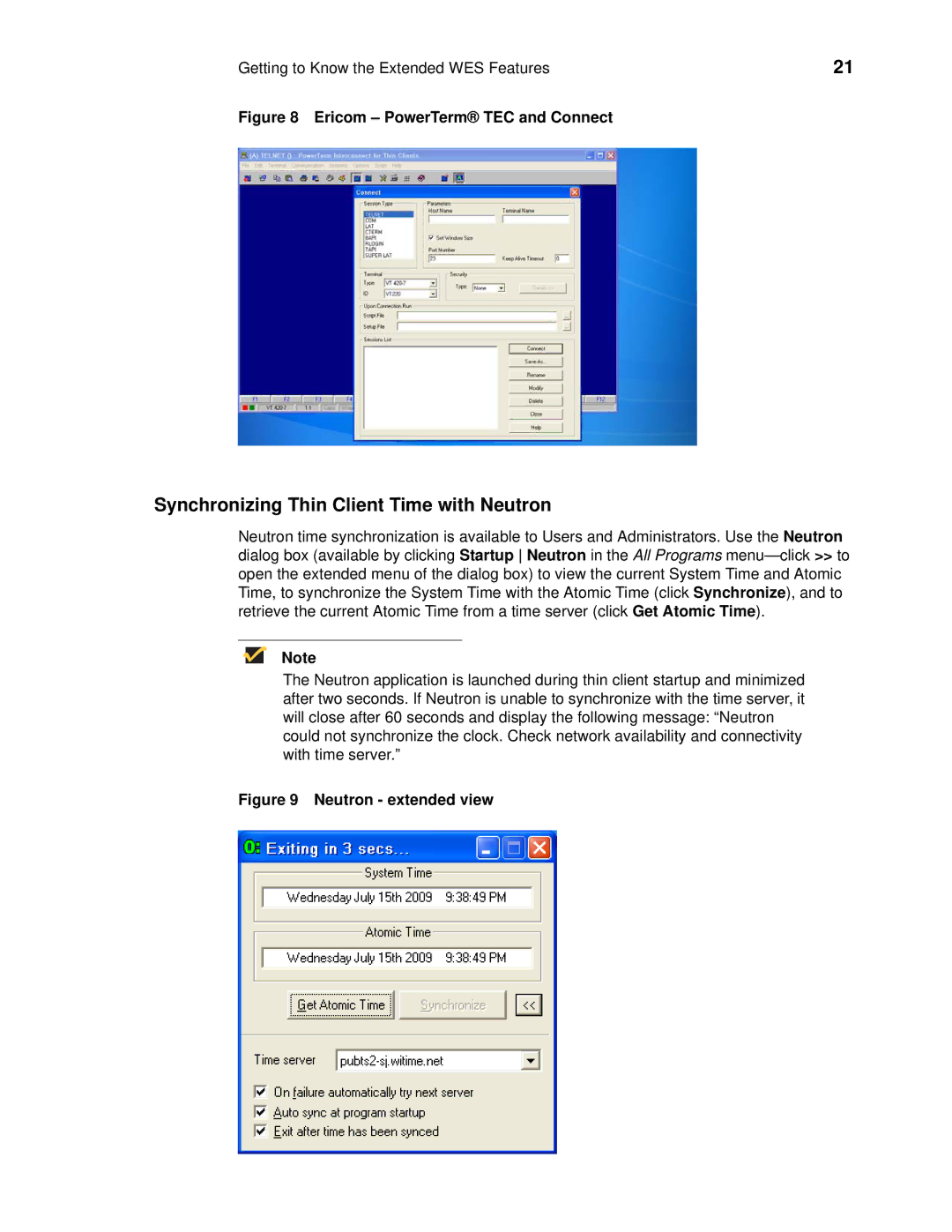 Wyse Technology 90955101L manual Synchronizing Thin Client Time with Neutron, Ericom PowerTerm TEC and Connect 