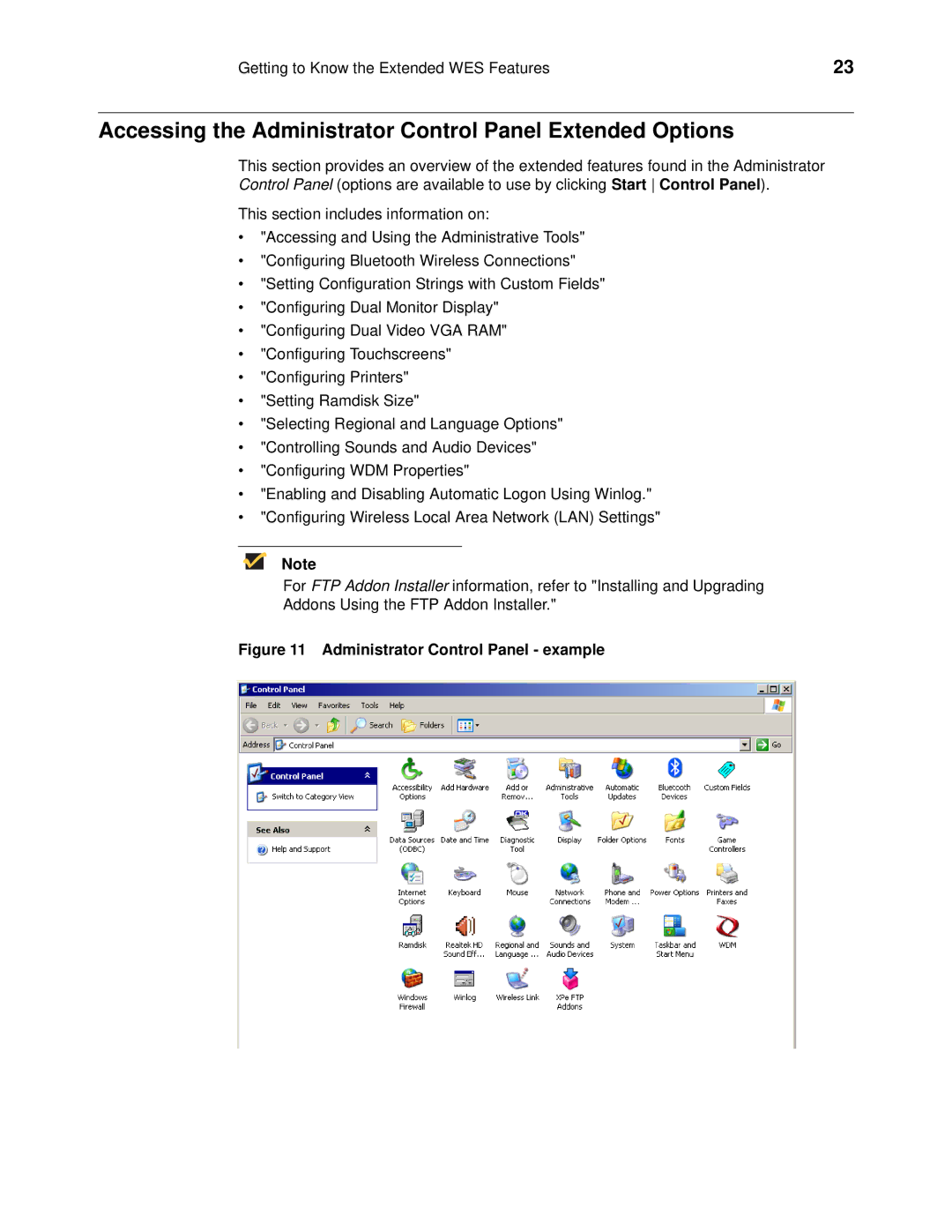 Wyse Technology 90955101L Accessing the Administrator Control Panel Extended Options, Administrator Control Panel example 