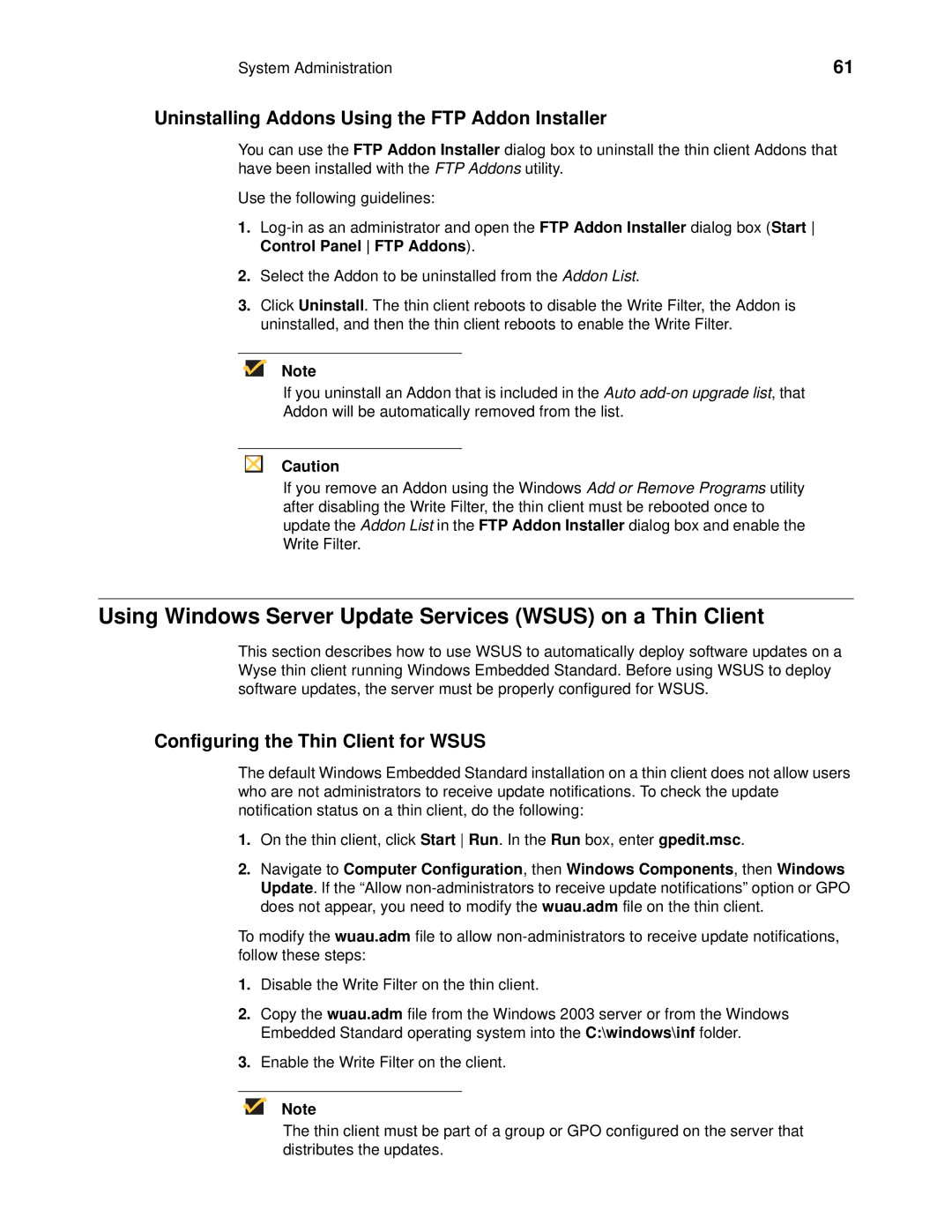 Wyse Technology 90955101L Using Windows Server Update Services Wsus on a Thin Client, Configuring the Thin Client for Wsus 