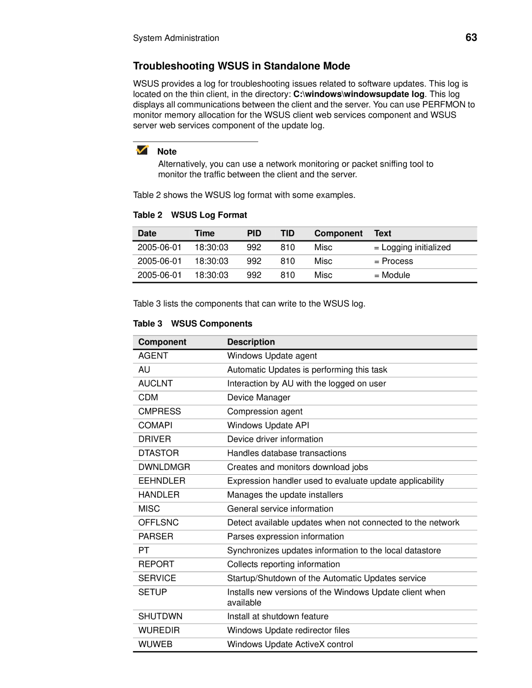 Wyse Technology 90955101L manual Troubleshooting Wsus in Standalone Mode, Wsus Log Format Date Time, Component Text 