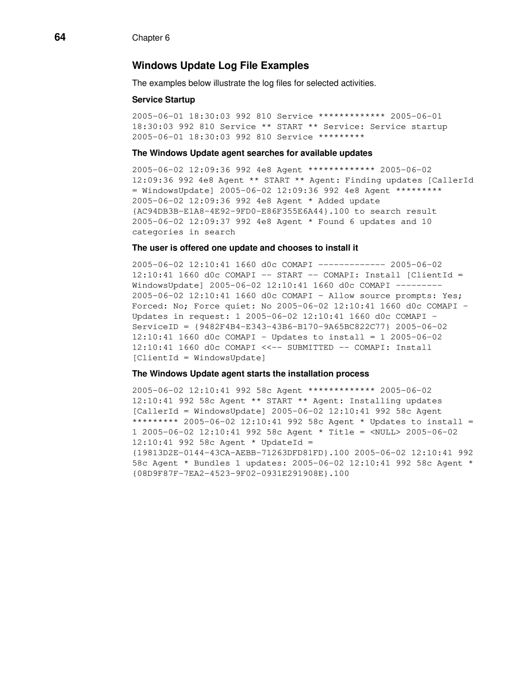 Wyse Technology 90955101L manual Windows Update Log File Examples, Service Startup 