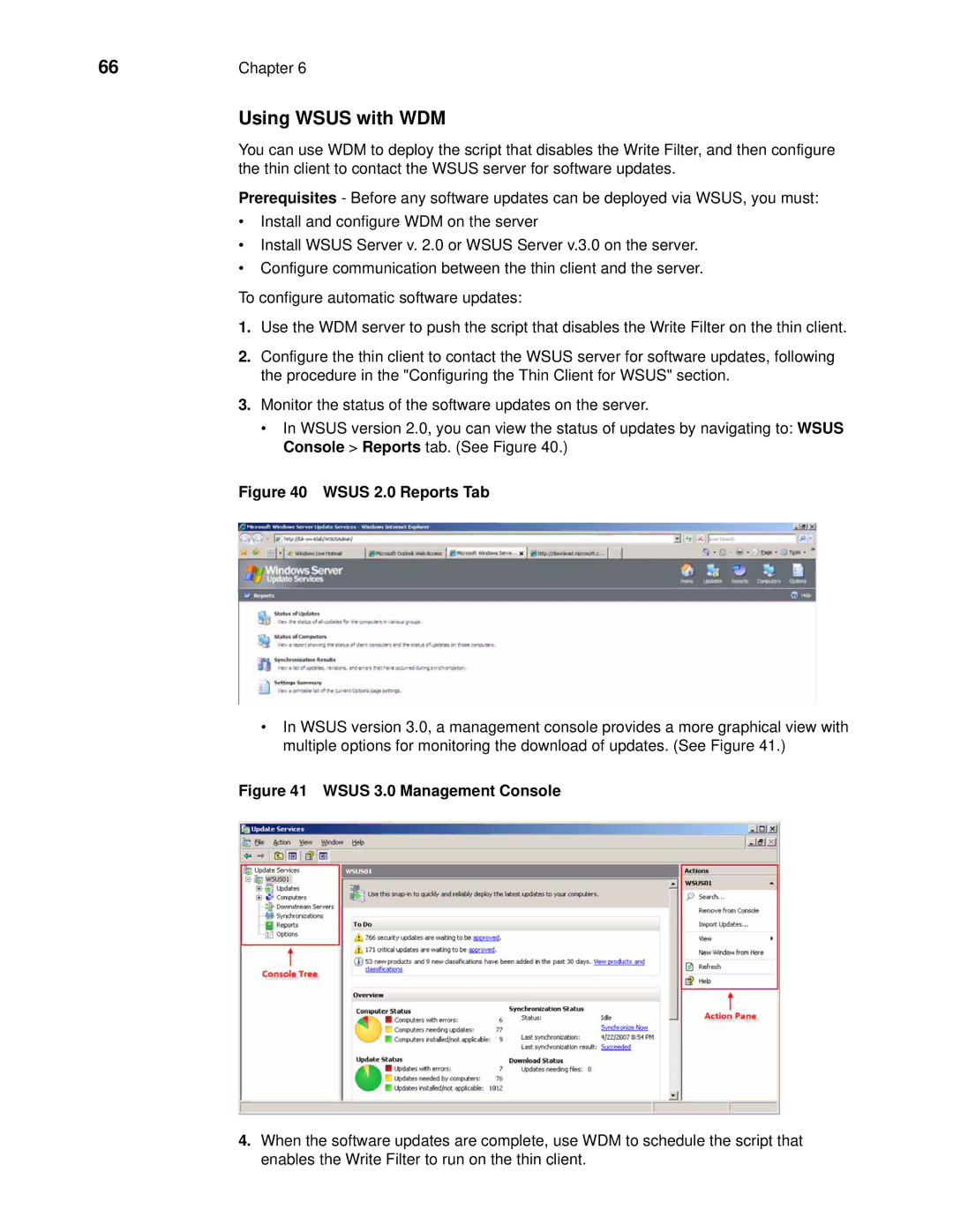 Wyse Technology 90955101L manual Using Wsus with WDM, Wsus 2.0 Reports Tab 