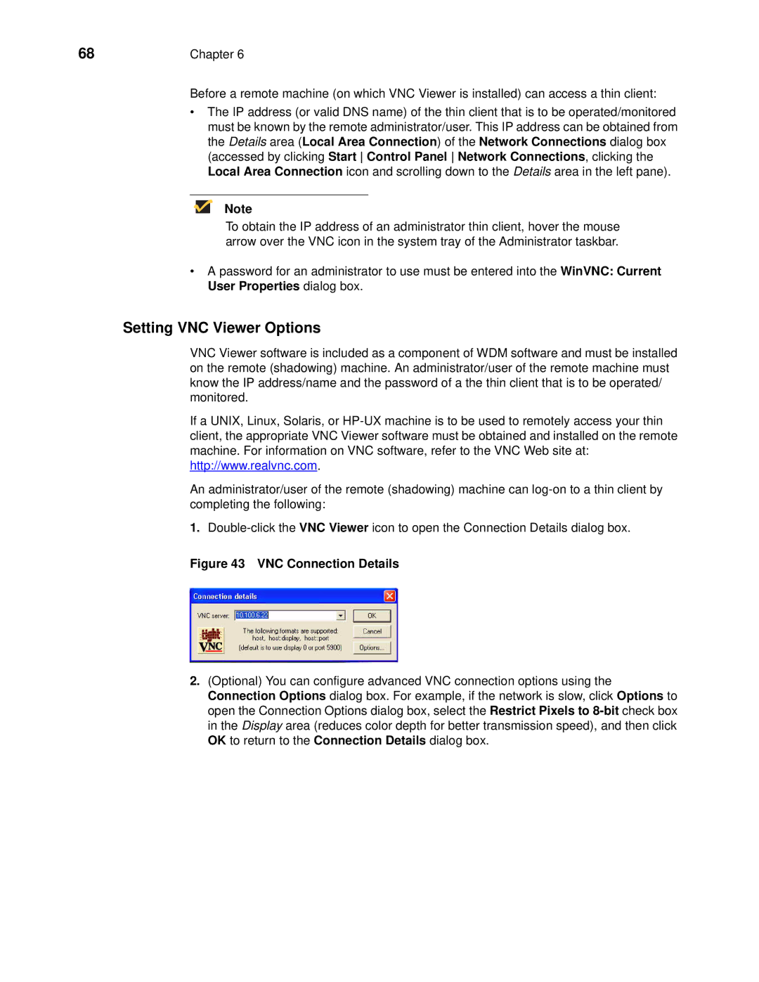 Wyse Technology 90955101L manual Setting VNC Viewer Options, VNC Connection Details 