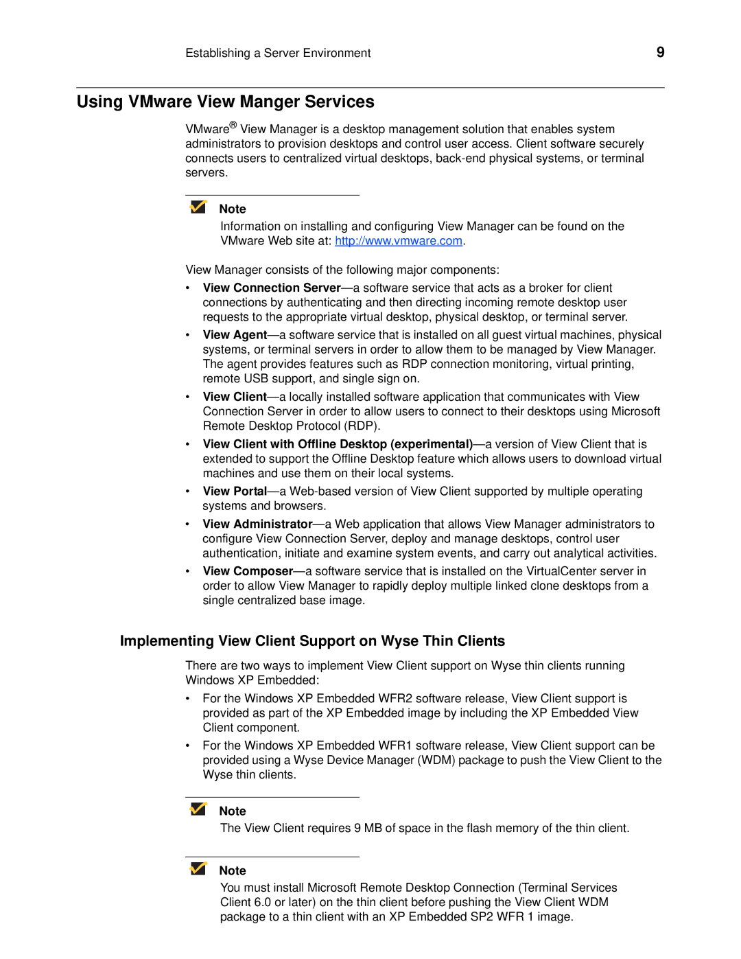 Wyse Technology C90LE, R90L manual Using VMware View Manger Services, Implementing View Client Support on Wyse Thin Clients 