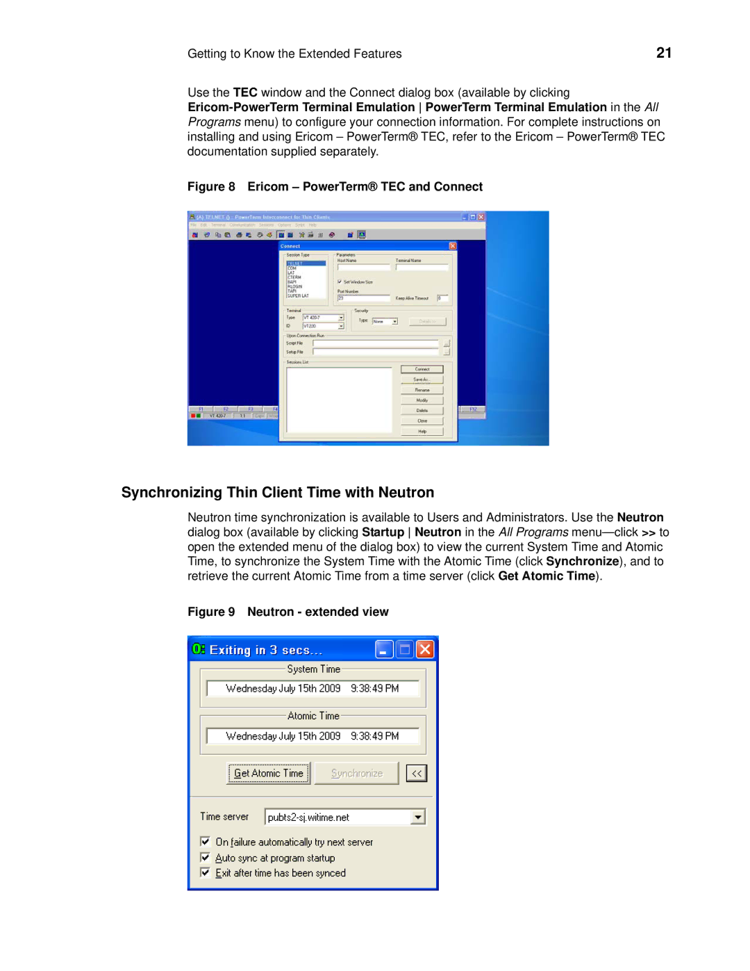 Wyse Technology C90LE, R90L manual Synchronizing Thin Client Time with Neutron, Ericom PowerTerm TEC and Connect 