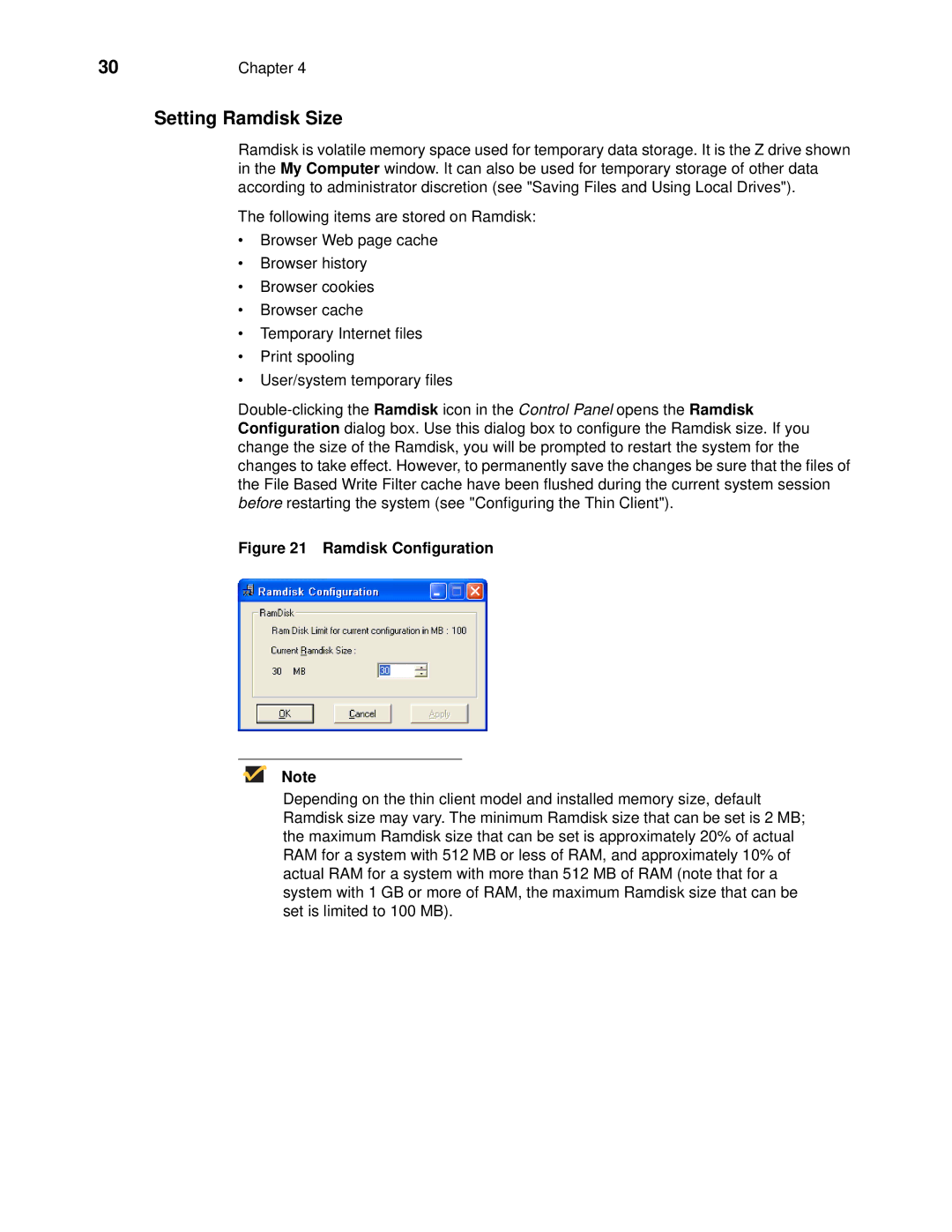 Wyse Technology R90L, C90LE manual Setting Ramdisk Size, Ramdisk Configuration 