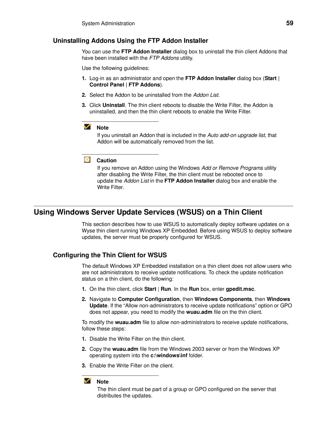 Wyse Technology C90LE Using Windows Server Update Services Wsus on a Thin Client, Configuring the Thin Client for Wsus 