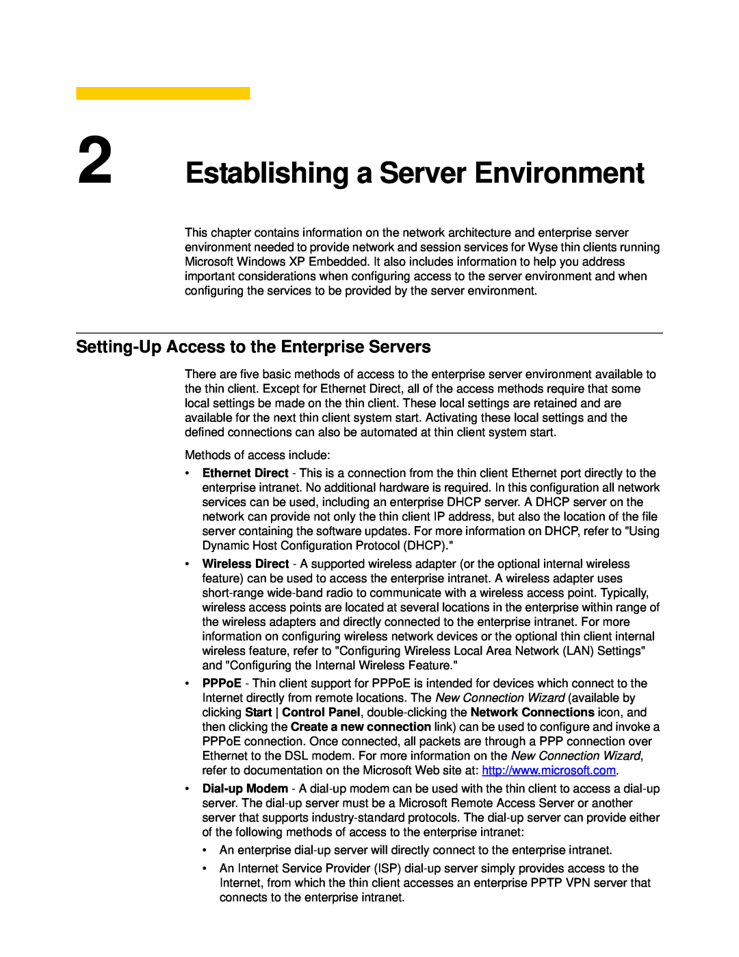 Wyse Technology C90LE, R90L manual Establishing a Server Environment, Setting-Up Access to the Enterprise Servers 