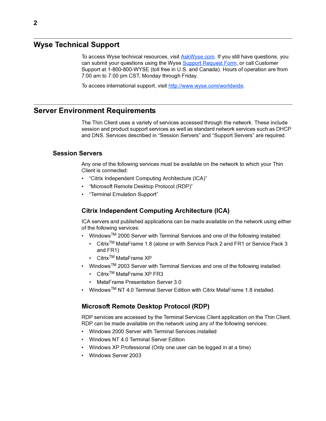 Wyse Technology TM 9000 Series manual Session Servers, Citrix Independent Computing Architecture ICA 