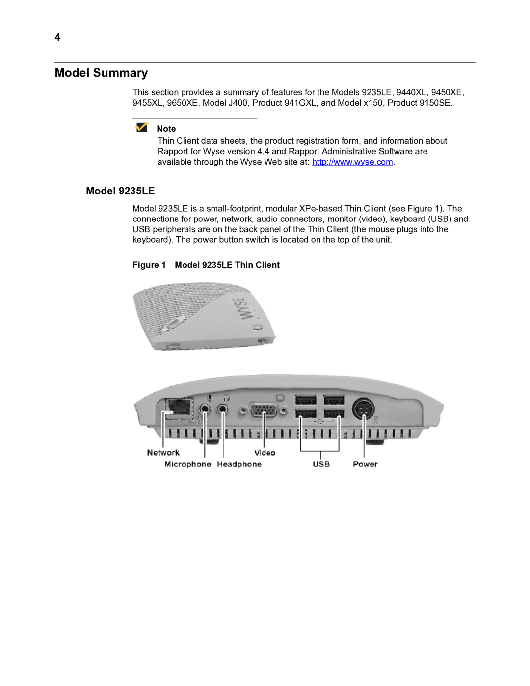 Wyse Technology TM 9000 Series manual Model Summary, Model 9235LE 