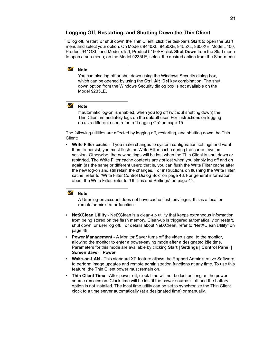 Wyse Technology TM 9000 Series manual Logging Off, Restarting, and Shutting Down the Thin Client 