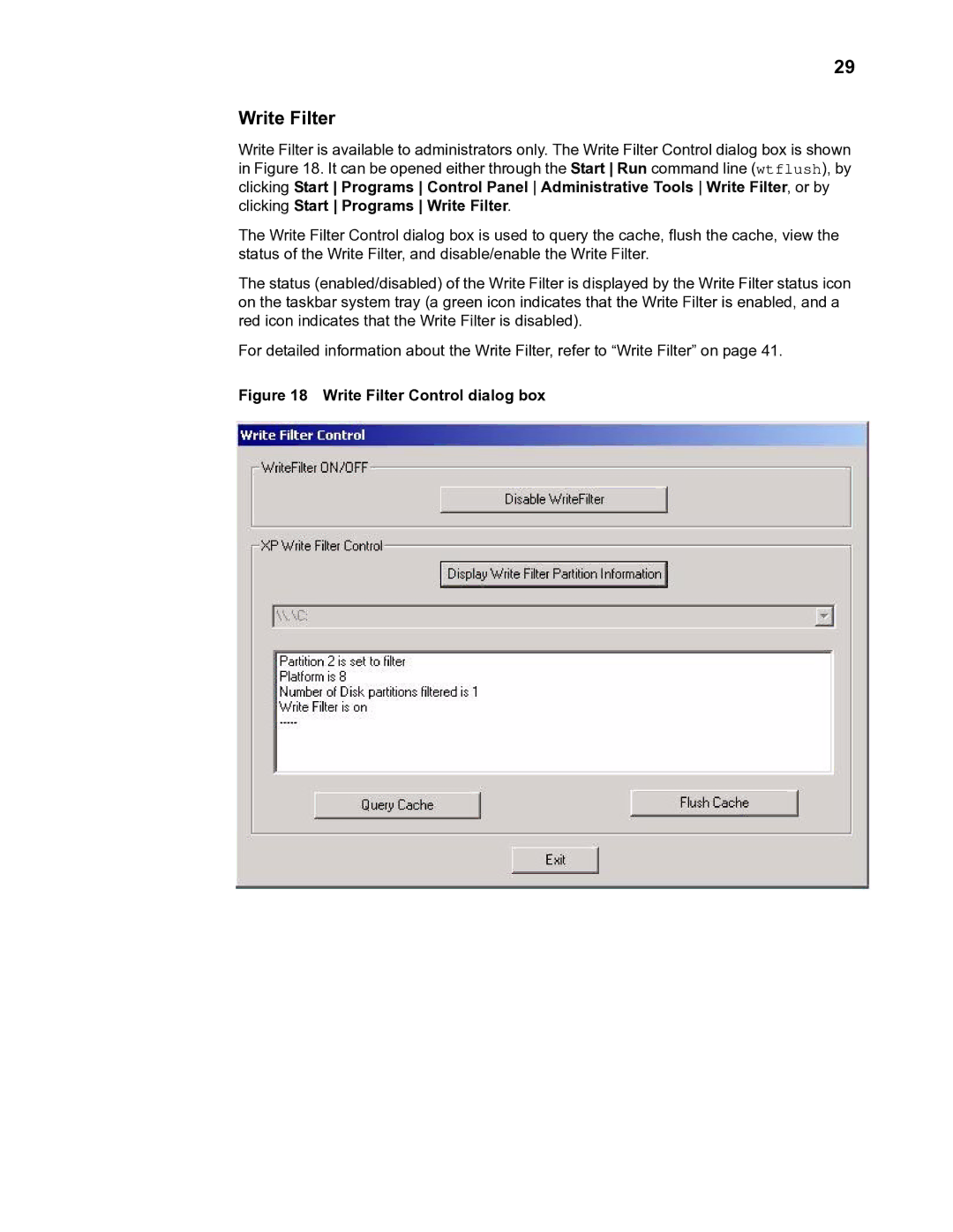 Wyse Technology TM 9000 Series manual Write Filter Control dialog box 