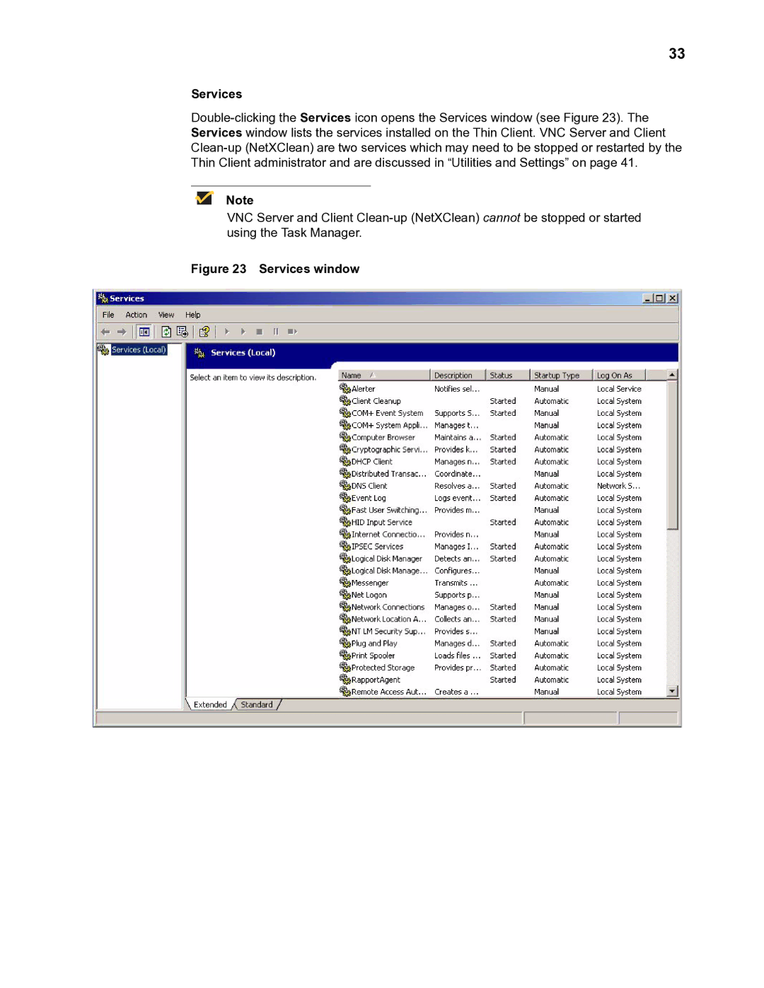 Wyse Technology TM 9000 Series manual Services window 