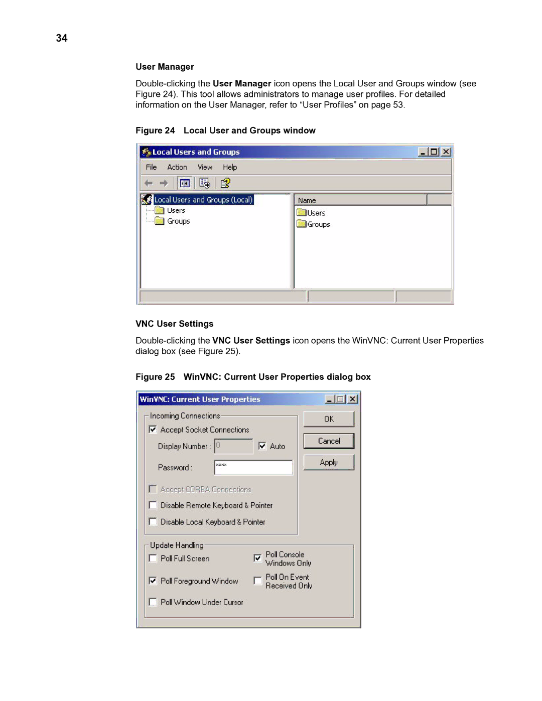 Wyse Technology TM 9000 Series manual Local User and Groups window VNC User Settings 