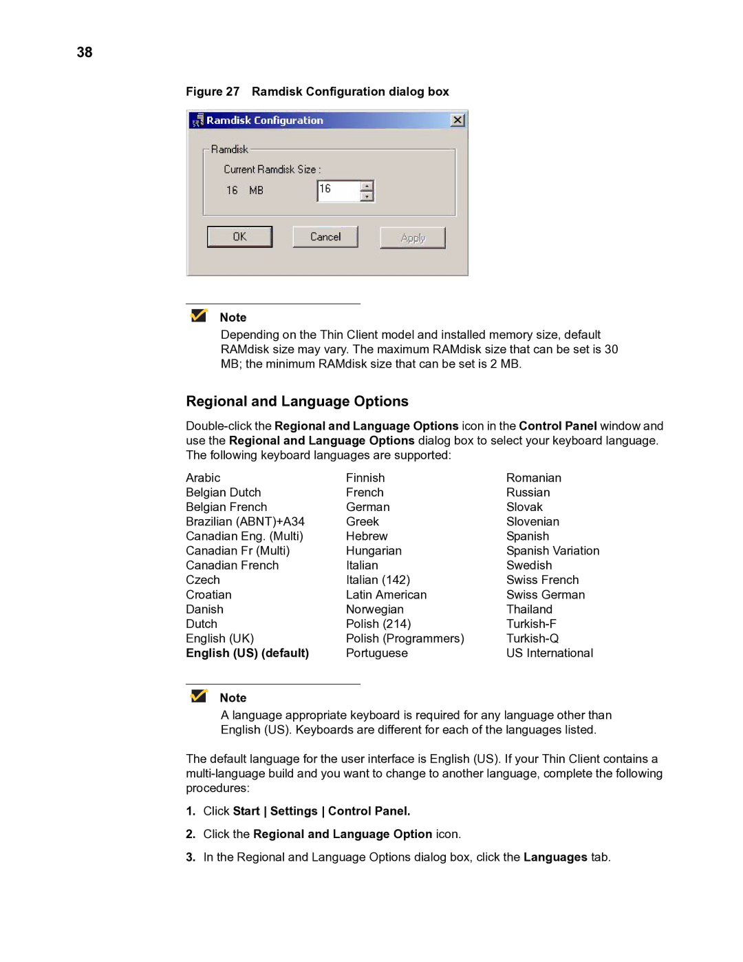 Wyse Technology TM 9000 Series manual Regional and Language Options, English US default 