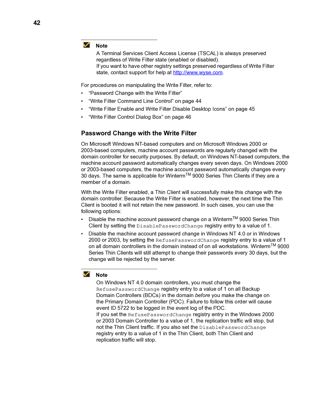 Wyse Technology TM 9000 Series manual Password Change with the Write Filter 