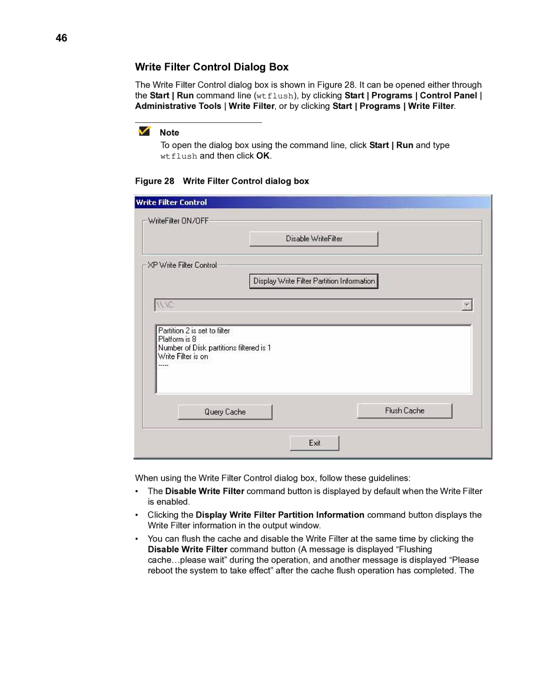 Wyse Technology TM 9000 Series manual Write Filter Control Dialog Box, Write Filter Control dialog box 