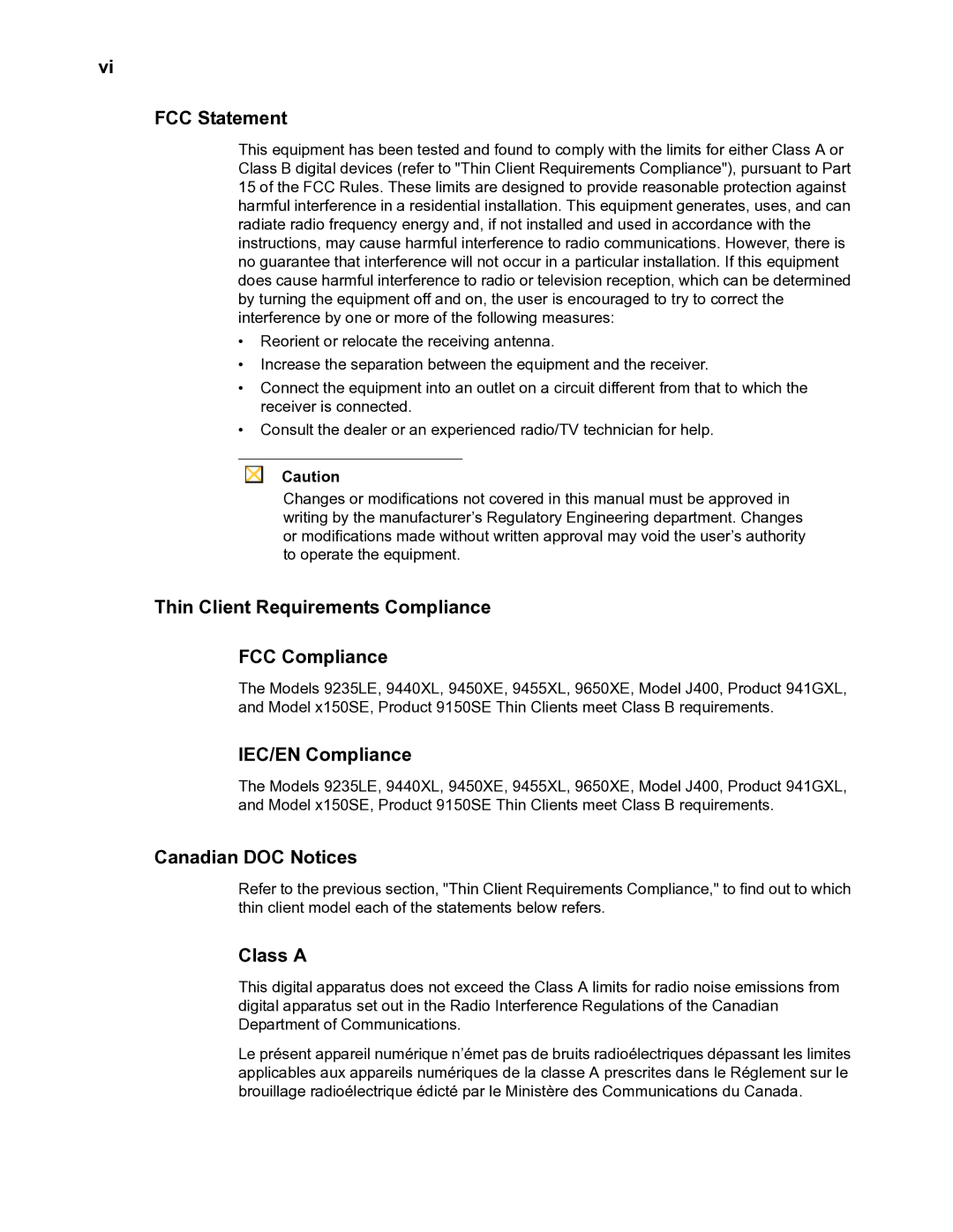 Wyse Technology TM 9000 Series manual FCC Statement, Thin Client Requirements Compliance FCC Compliance, IEC/EN Compliance 