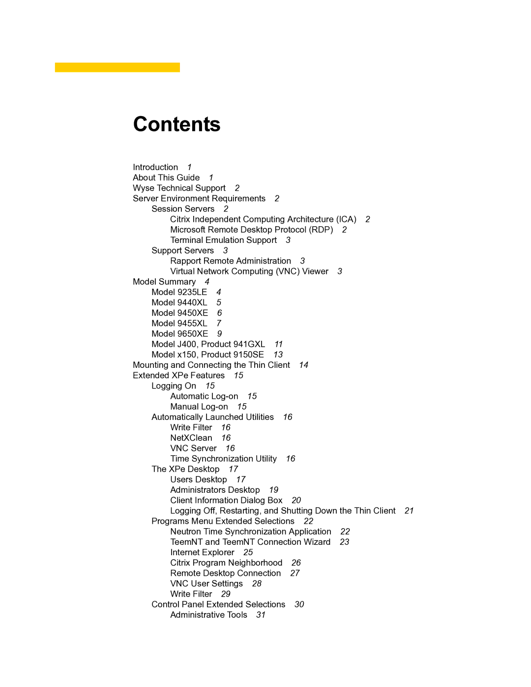 Wyse Technology TM 9000 Series manual Contents 