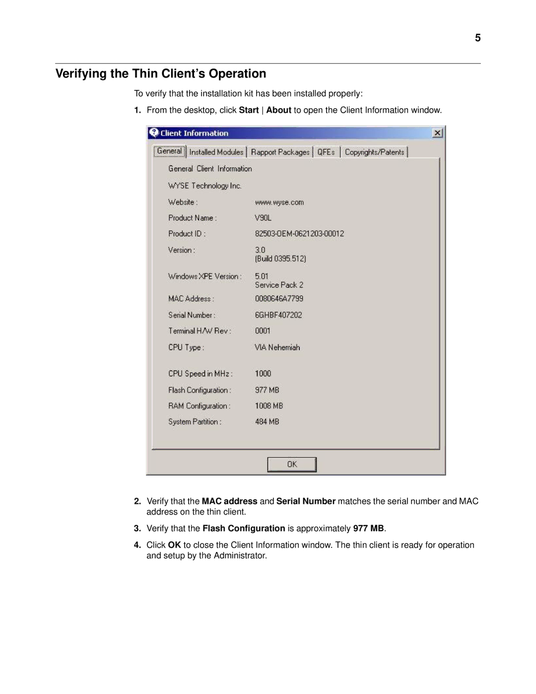 Wyse Technology V90L/LE manual Verifying the Thin Client’s Operation 