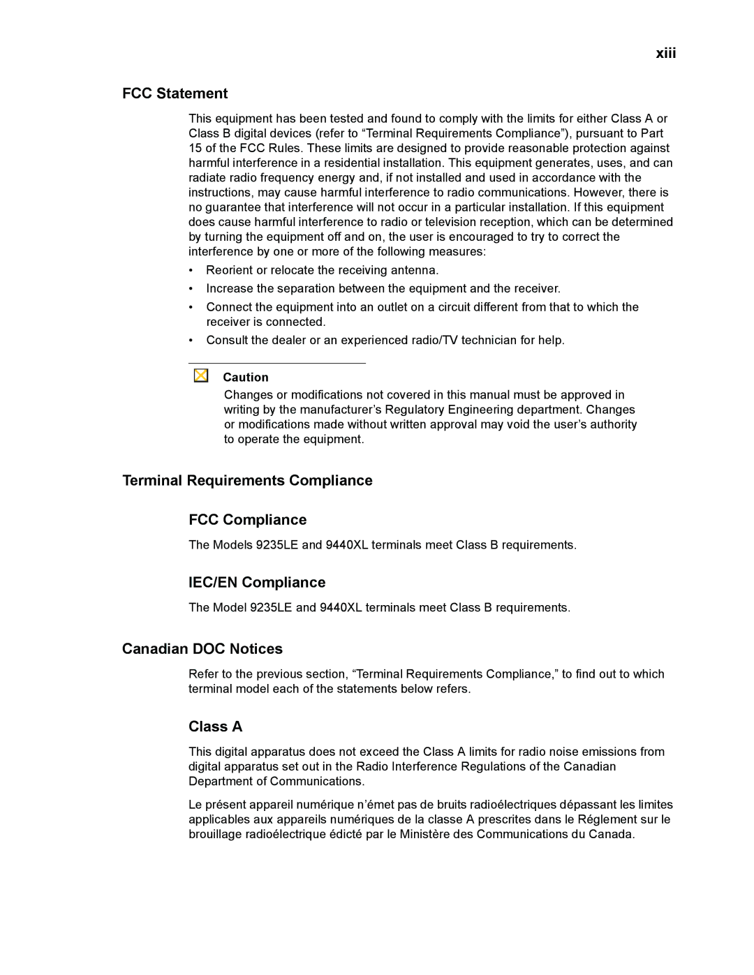 Wyse Technology WintermTM 9000 Xiii FCC Statement, Terminal Requirements Compliance FCC Compliance, IEC/EN Compliance 