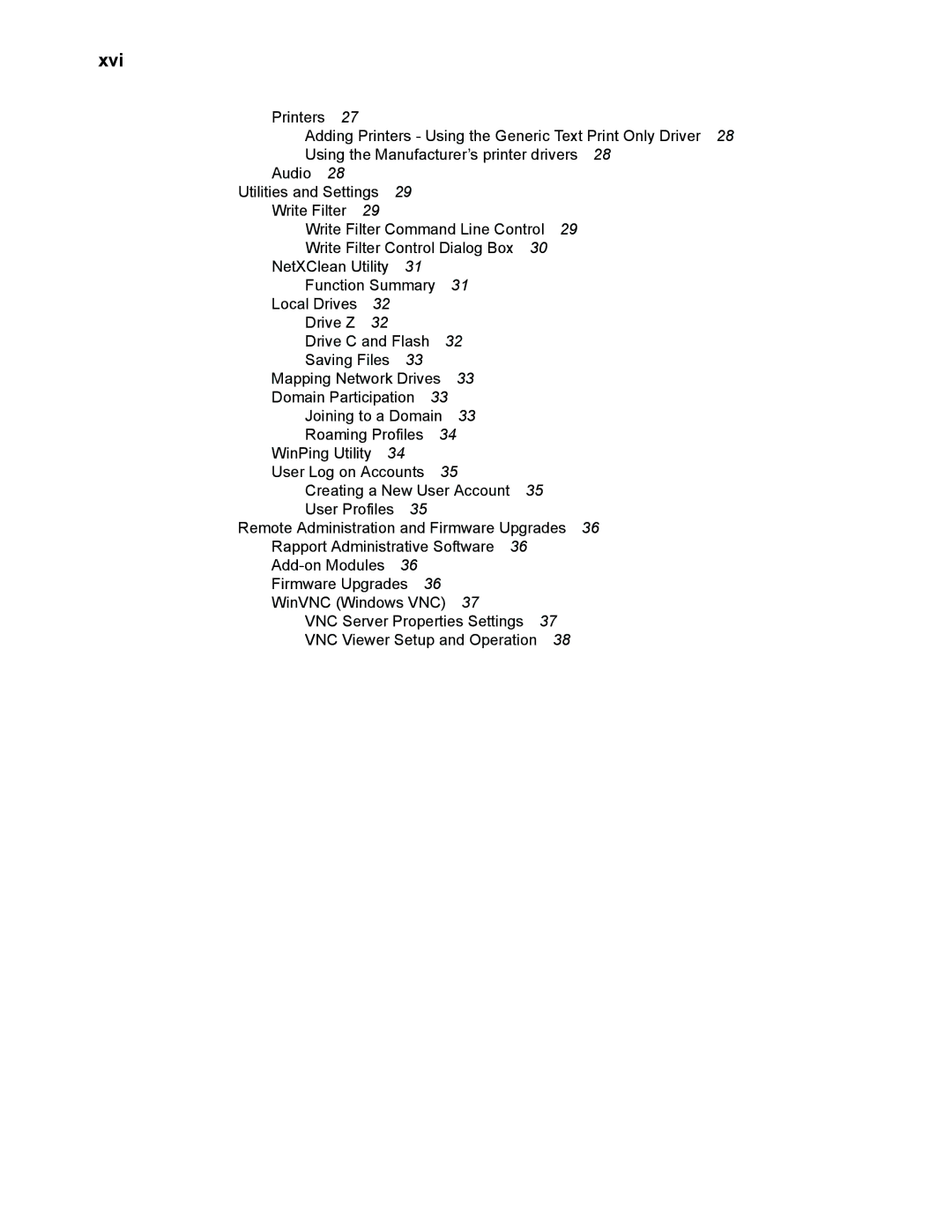 Wyse Technology WintermTM 9000 manual Xvi 