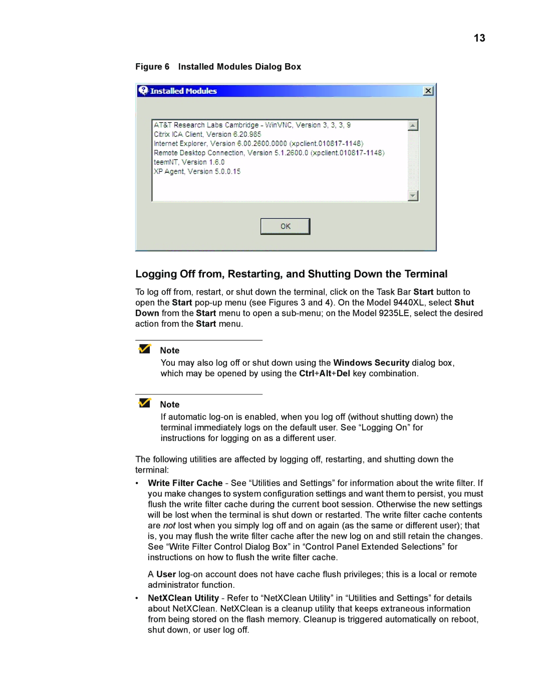 Wyse Technology WintermTM 9000 manual Logging Off from, Restarting, and Shutting Down the Terminal 