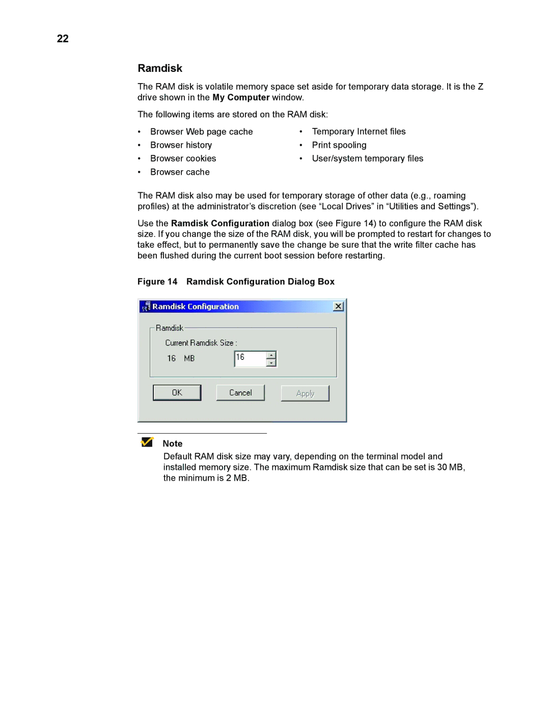 Wyse Technology WintermTM 9000 manual Ramdisk Configuration Dialog Box 