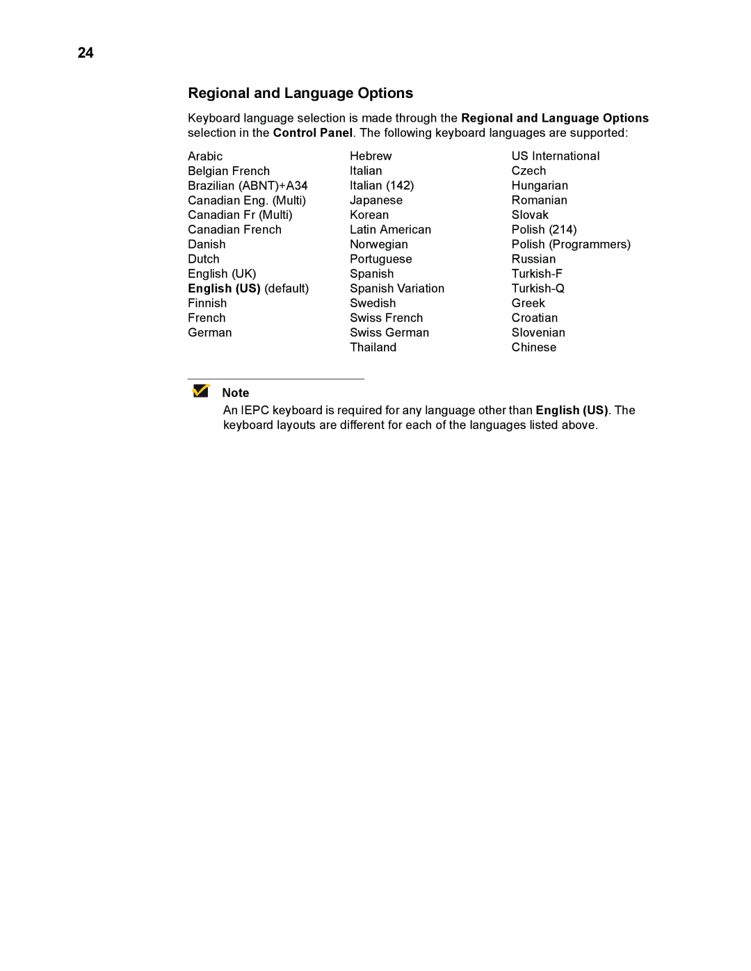 Wyse Technology WintermTM 9000 manual Regional and Language Options, English US default 