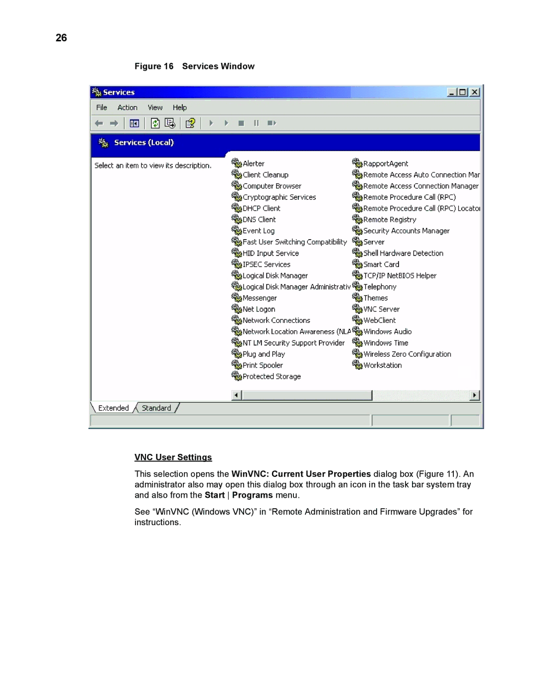 Wyse Technology WintermTM 9000 manual Services Window VNC User Settings 