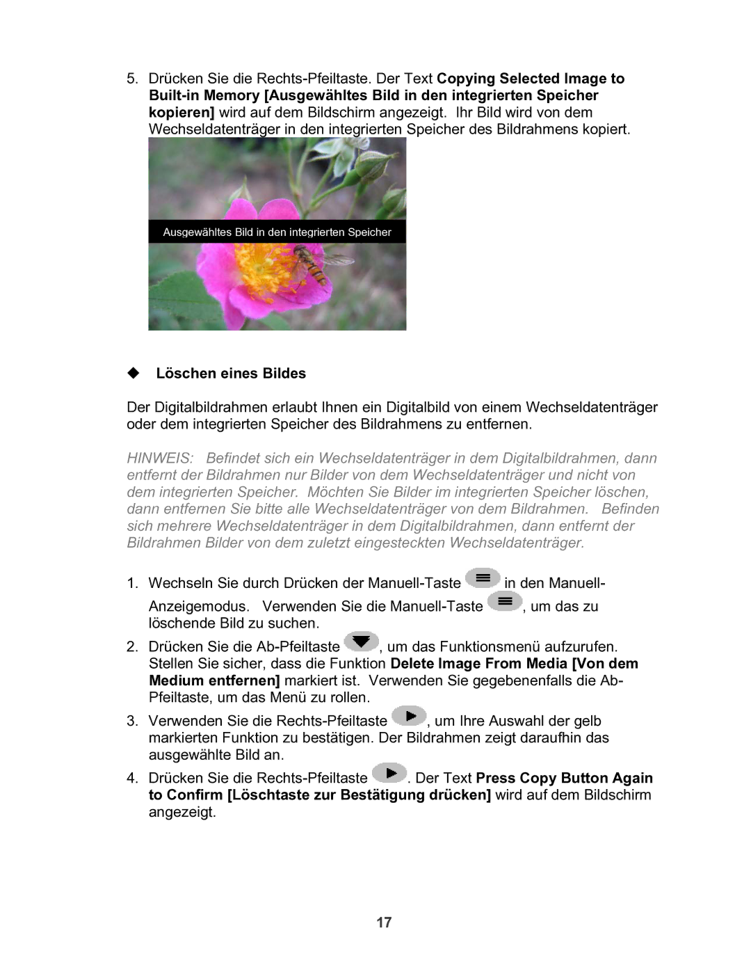 X-Micro Tech 100 user manual ‹ Löschen eines Bildes 