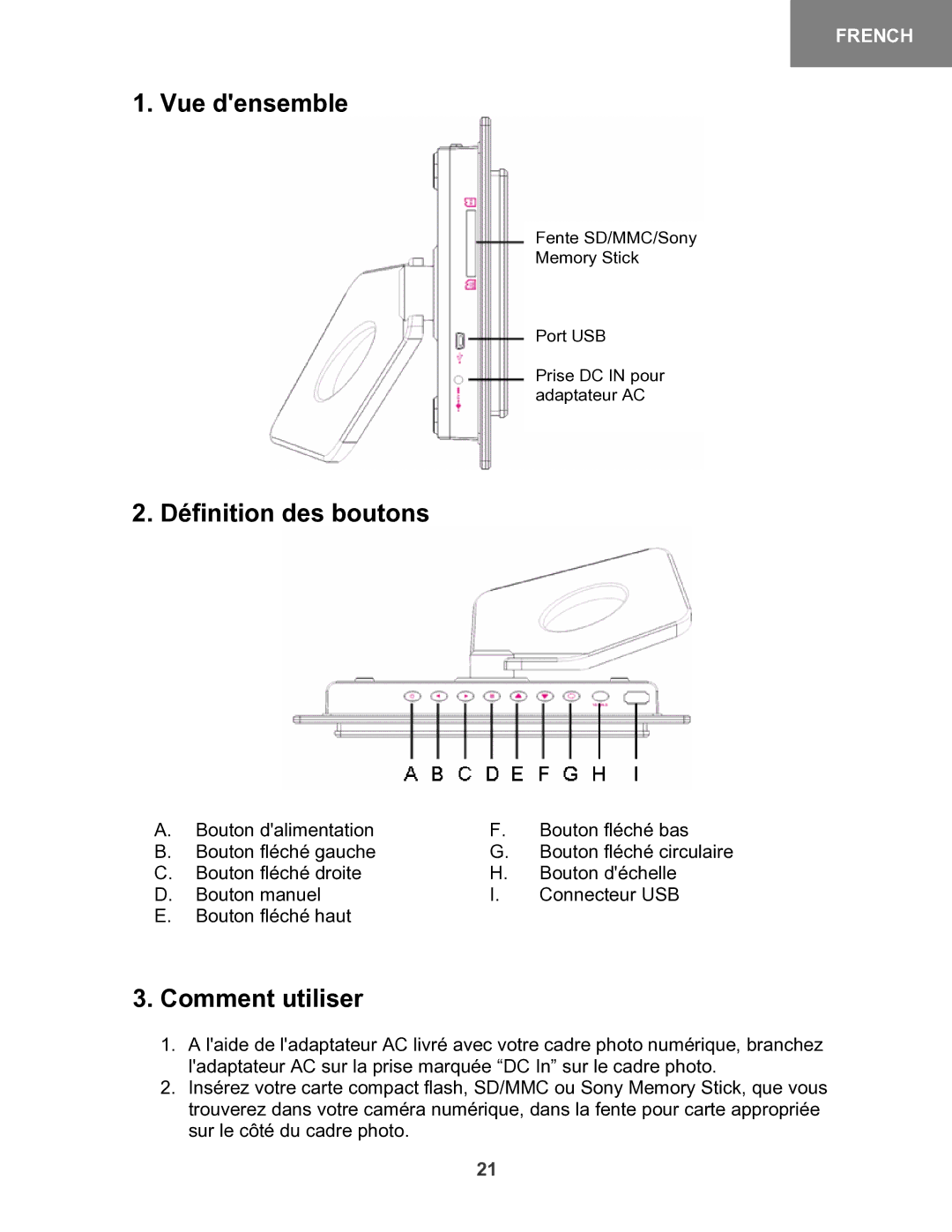 X-Micro Tech 100 user manual Vue densemble, Définition des boutons, Comment utiliser 