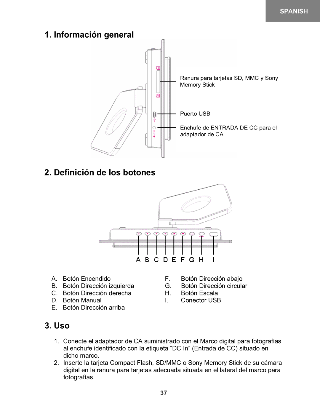 X-Micro Tech 100 user manual Información general, Definición de los botones, Uso 