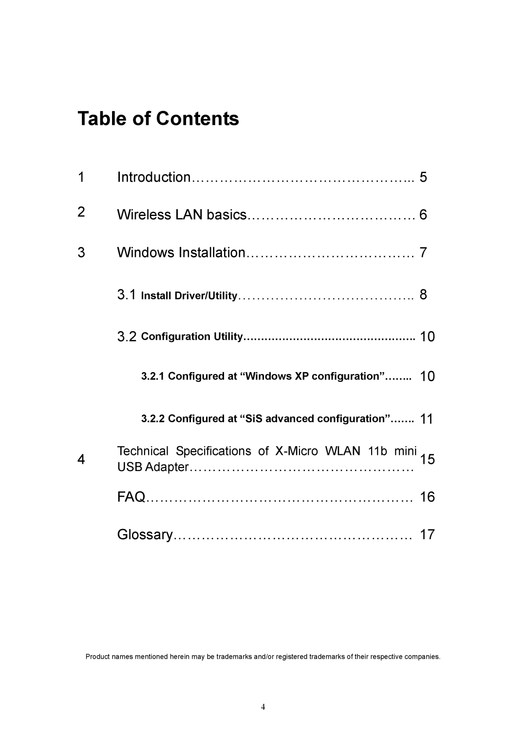 X-Micro Tech 11b mini user manual Table of Contents 