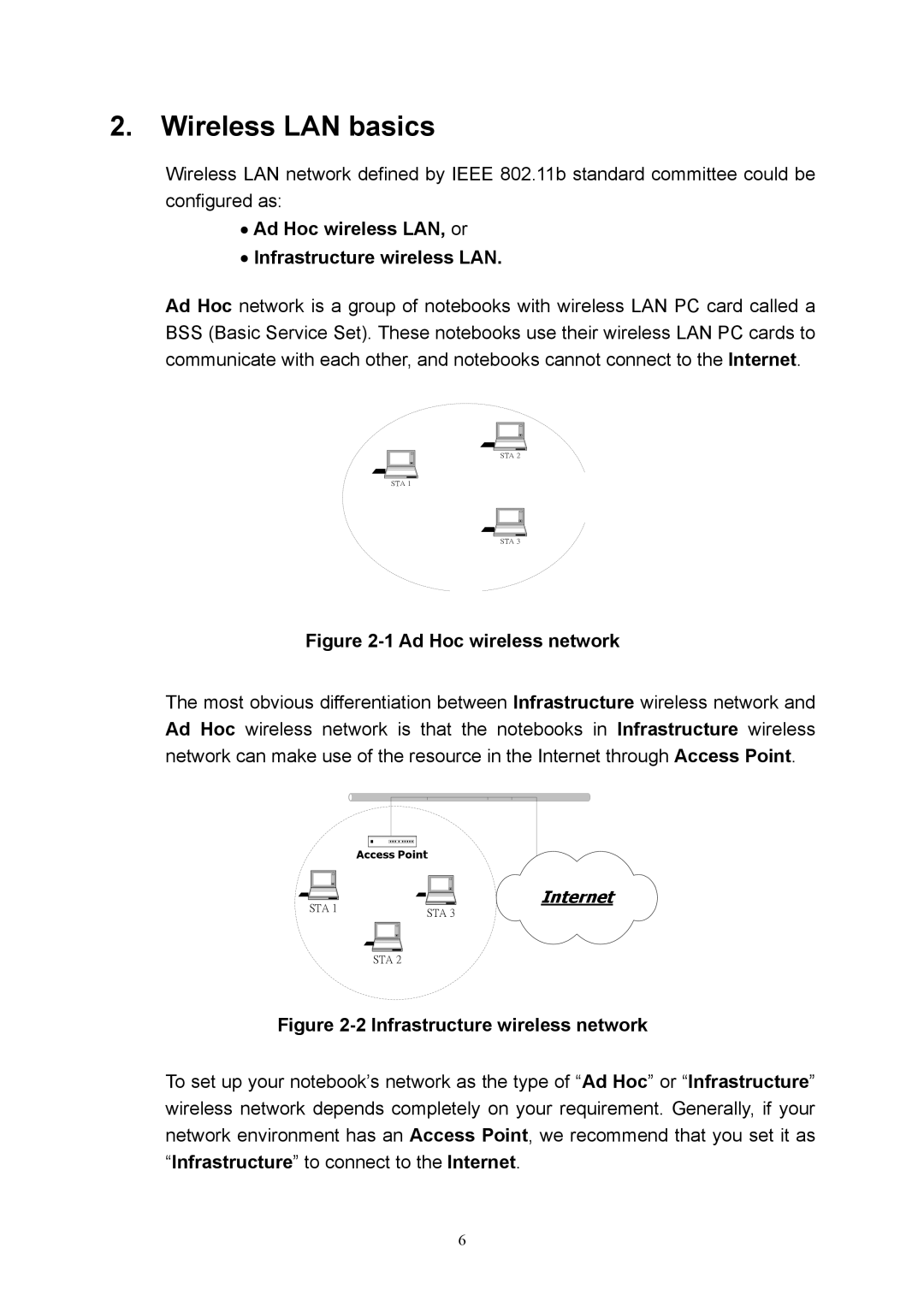 X-Micro Tech 11b mini user manual Ad Hoc wireless LAN, or Infrastructure wireless LAN, Ad Hoc wireless network 