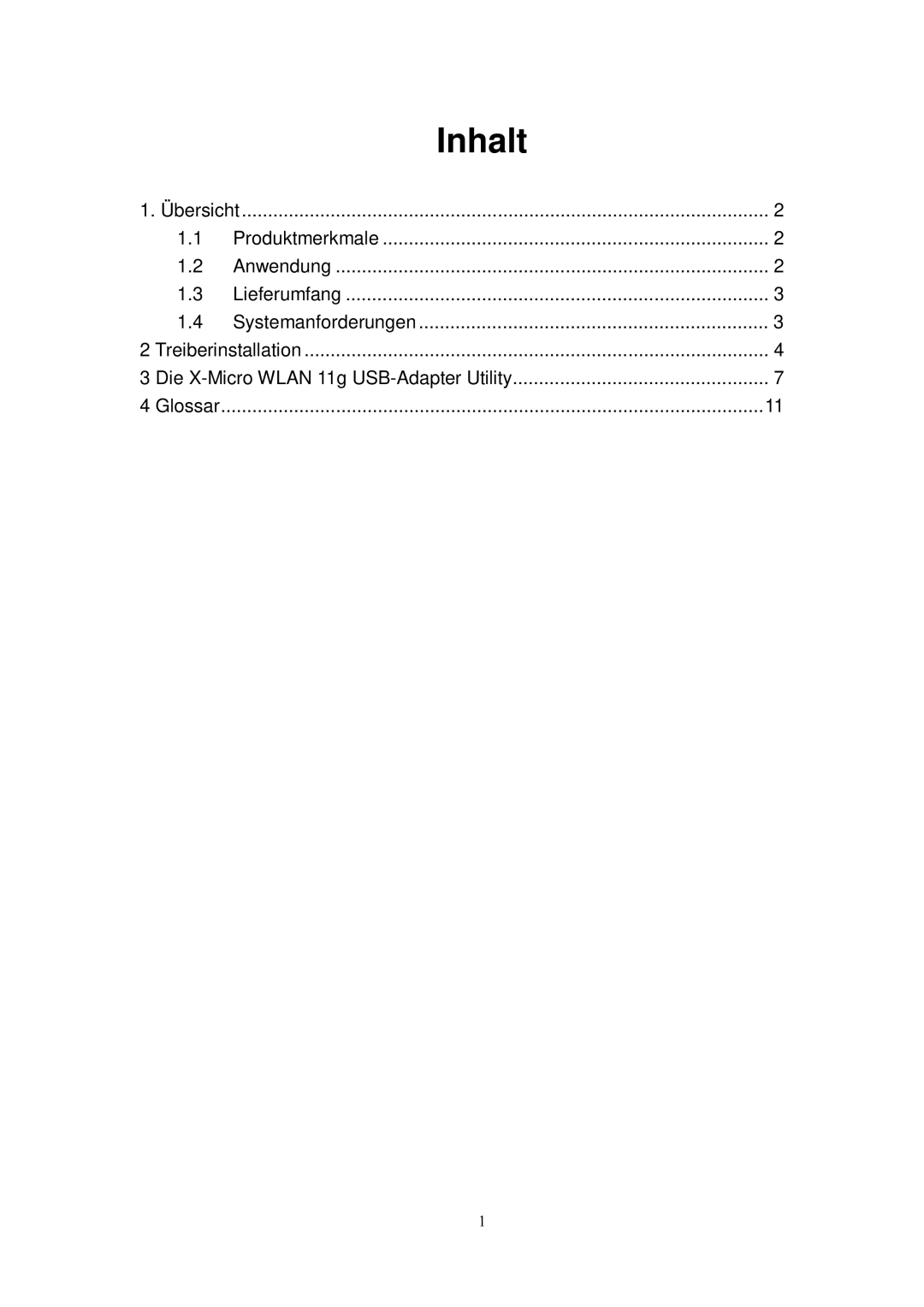 X-Micro Tech 11G manual Inhalt 