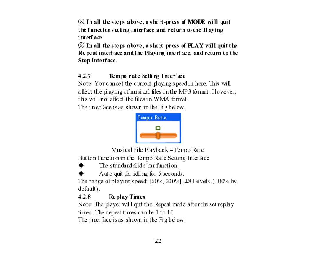 X-Micro Tech 400 user manual Replay Times 