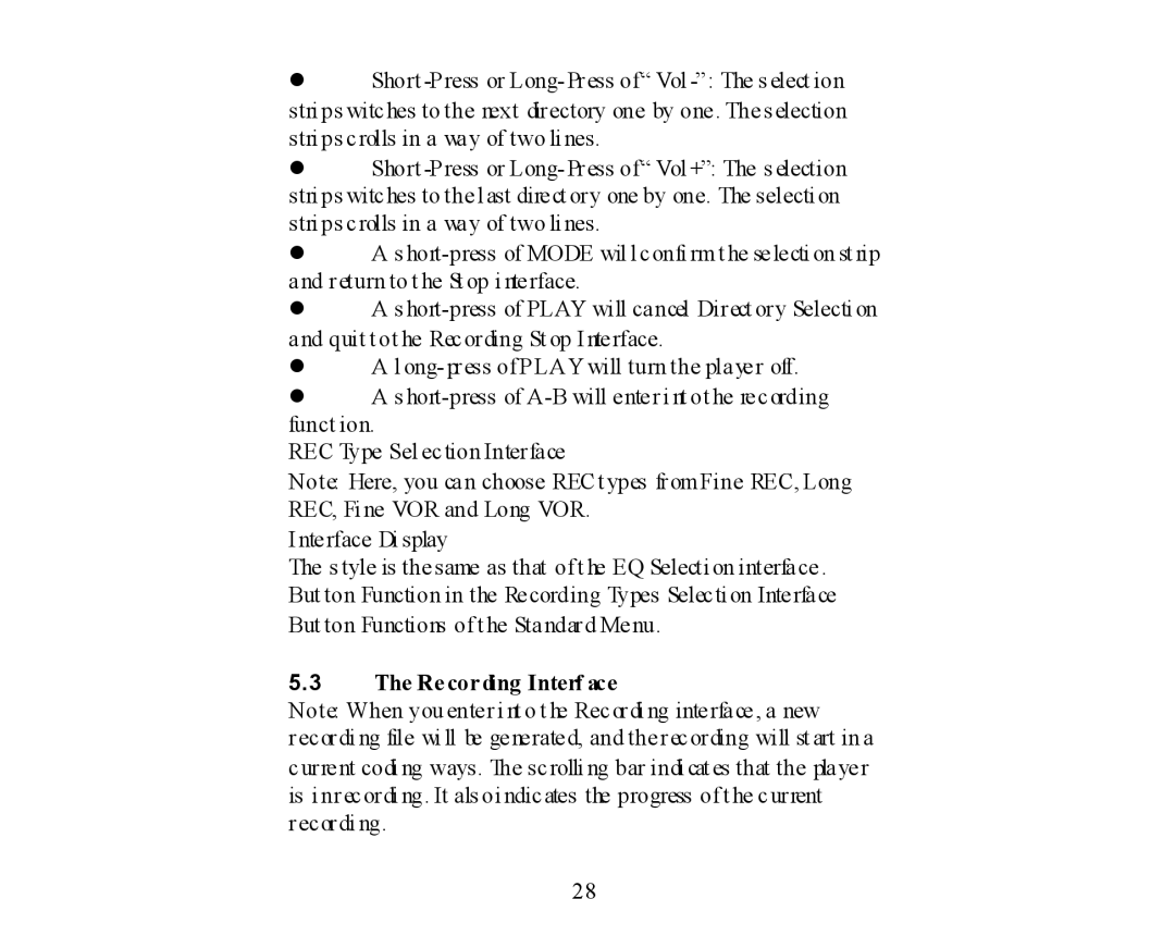 X-Micro Tech 400 user manual Recording Interf ace 