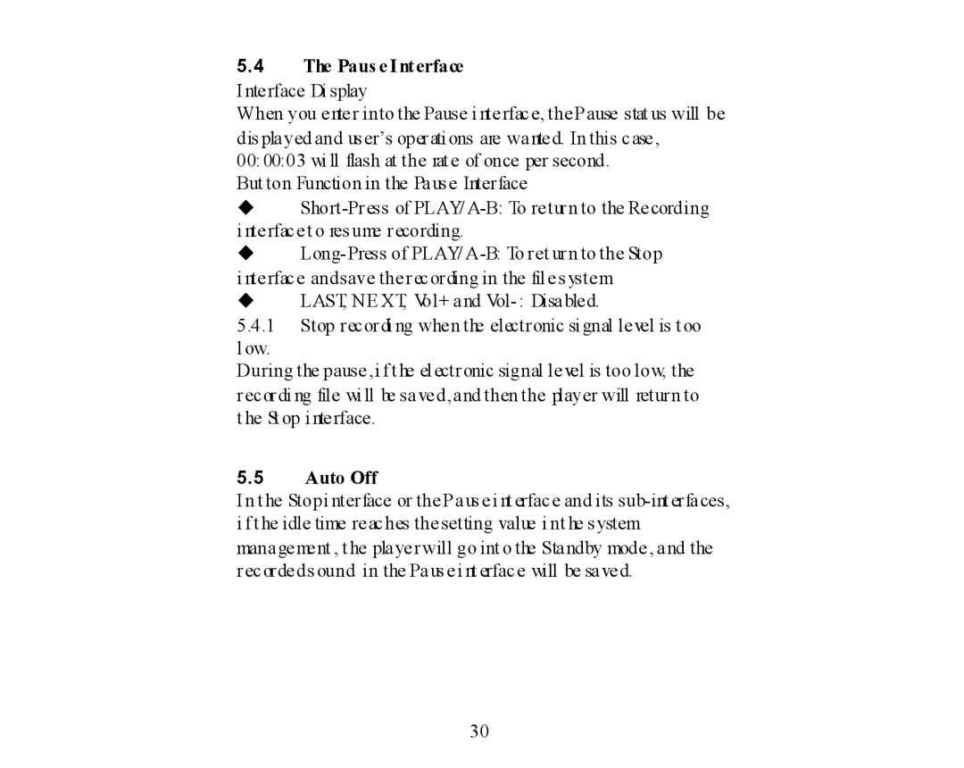 X-Micro Tech 400 user manual Paus eI nterface Interface Di splay, Auto Off 