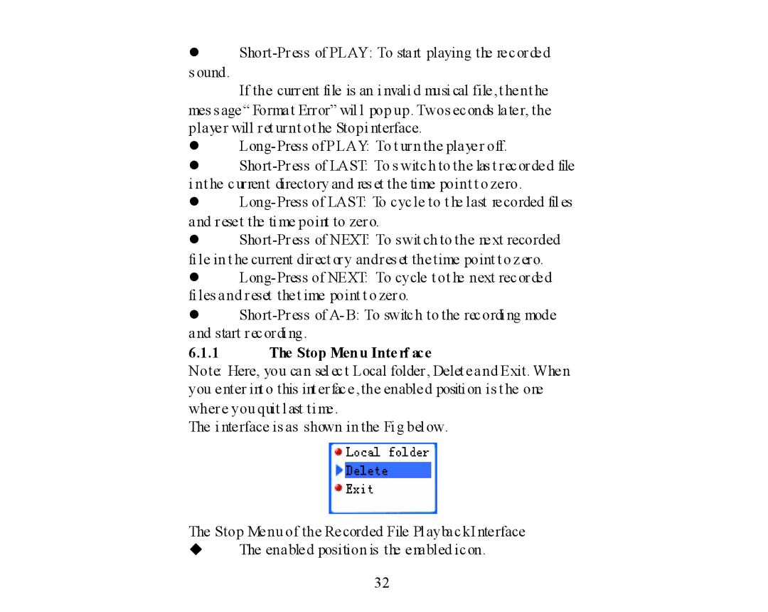 X-Micro Tech 400 user manual Stop Menu Interf ace 