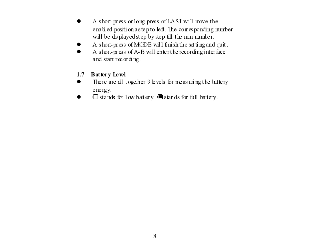 X-Micro Tech 400 user manual Battery Level 