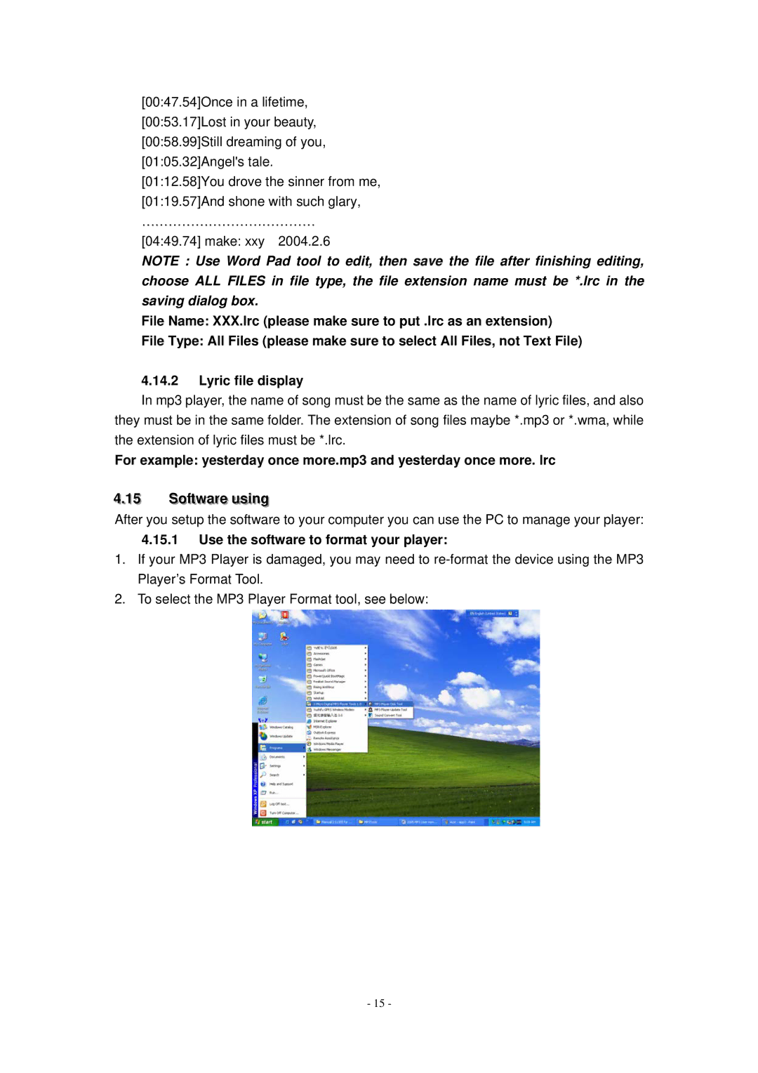 X-Micro Tech Digital MP3 Player user manual Soffttware usiing, Use the software to format your player 