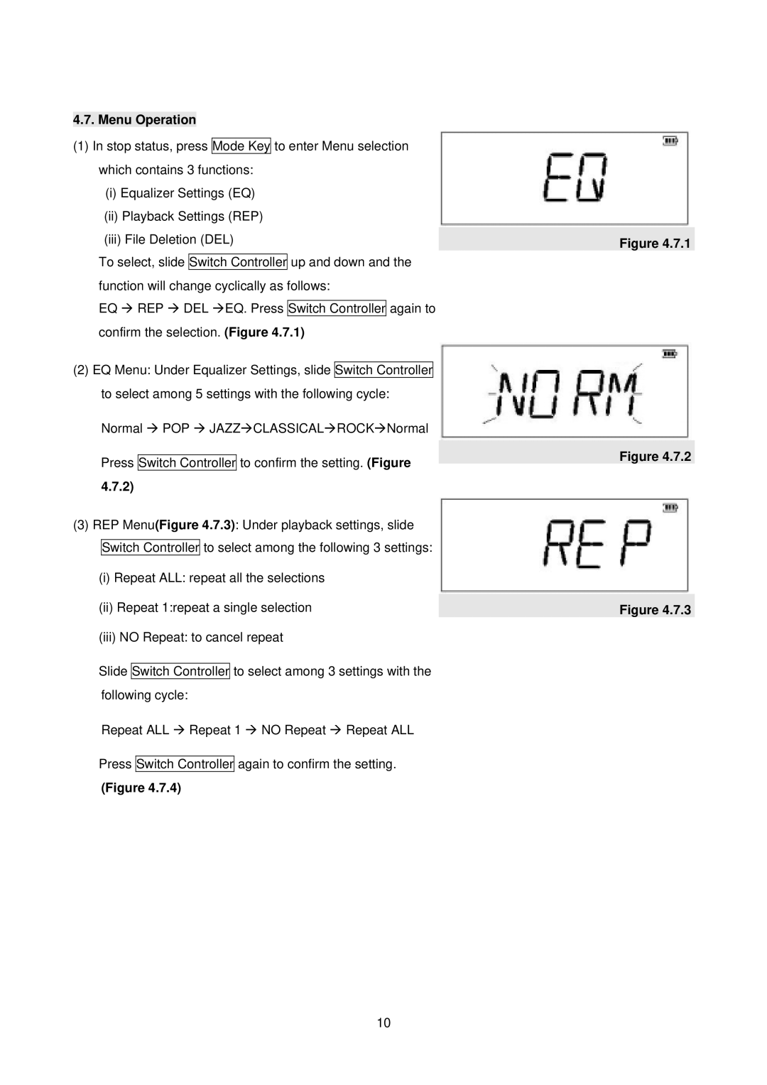 X-Micro Tech EPIC MP3 Player user manual Menu Operation 