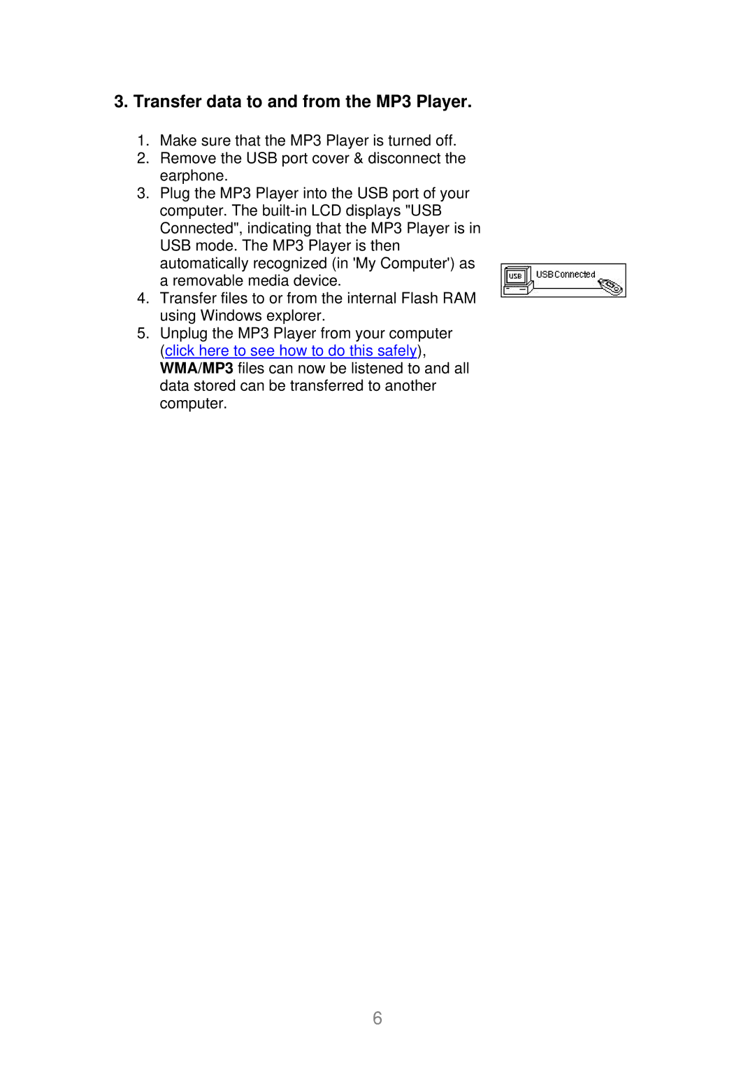 X-Micro Tech EVA 120 user manual Transfer data to and from the MP3 Player 