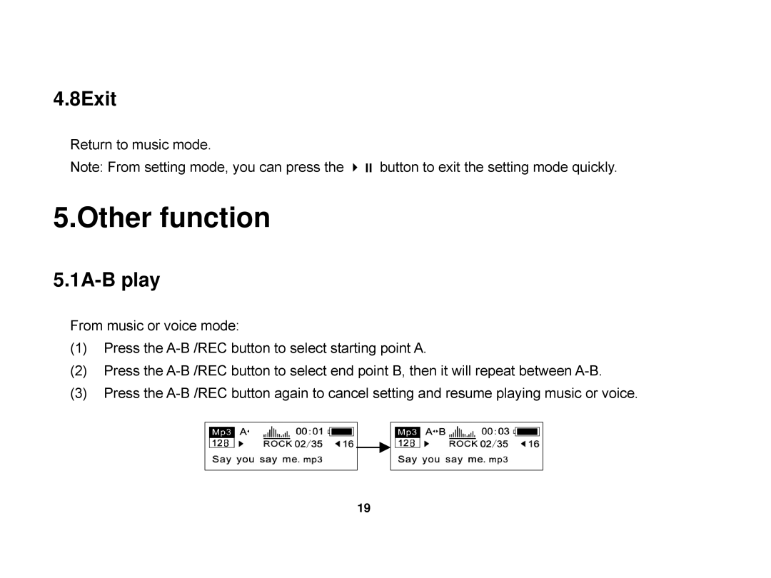 X-Micro Tech EVA 130 user manual Other function, 8Exit, 1A-B play 