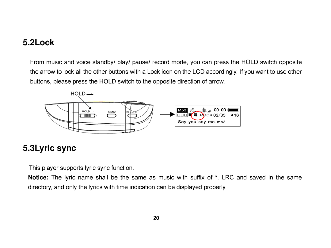 X-Micro Tech EVA 130 user manual 2Lock, 3Lyric sync 